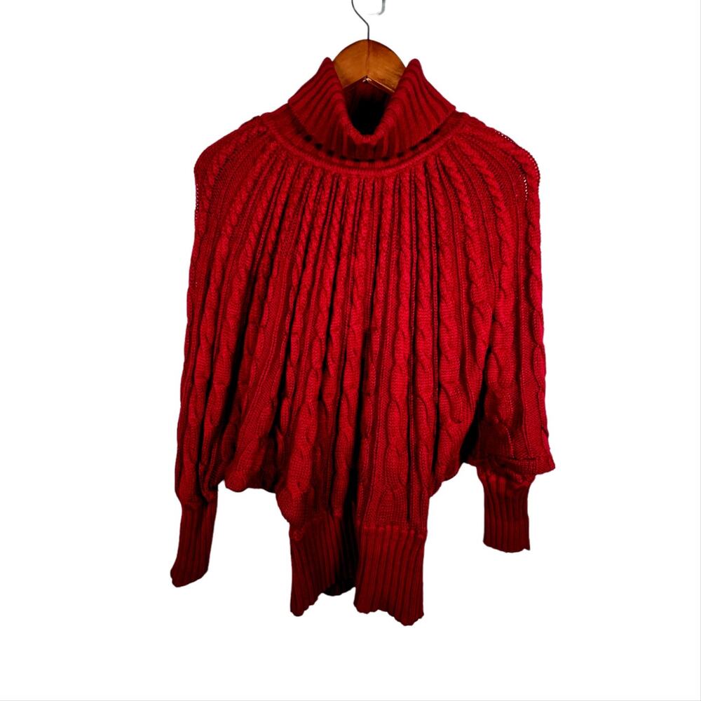 Vintage Kitty Hawk Sweater Womens L Red Turtleneck Cable Knit Dolman Pullover